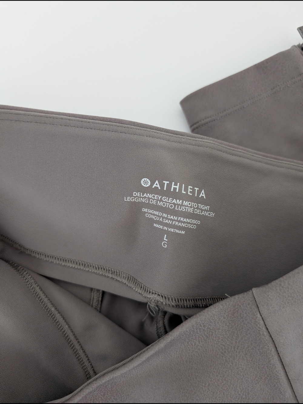 Athleta Delancey Gleam Leggings Bluff Gray Back Pockets Ankle Zip Casual L - Picture 8 of 10